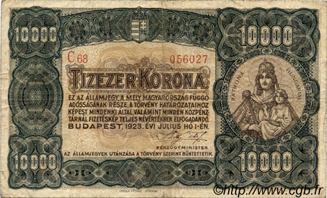 10000 Korona HONGRIE  1923 P.077a TB+