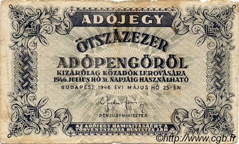 500000 Adopengö HONGRIE  1946 P.139b B+