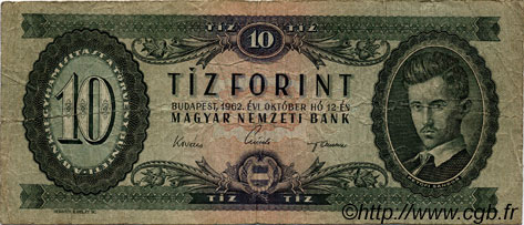10 Forint HONGRIE  1962 P.168c B+
