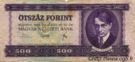 500 Forint HONGRIE  1969 P.172a B à TB