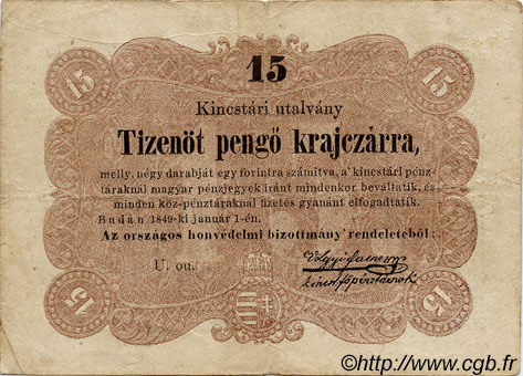 15 Pengö Krajczar HONGRIE  1849 PS.121 TB+