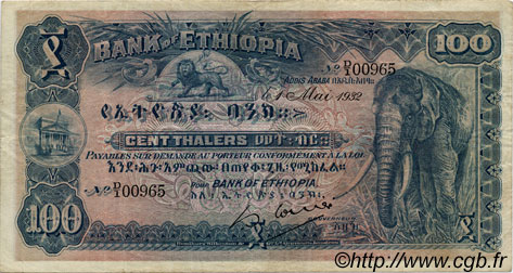 100 Thalers ÉTHIOPIE  1932 P.10 pr.TTB