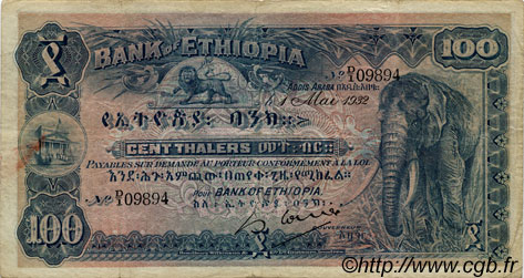 100 Thalers ÉTHIOPIE  1932 P.10 TB