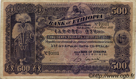 500 Thalers ÉTHIOPIE  1932 P.11 B+
