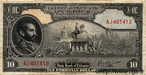 10 Dollars ÉTHIOPIE  1945 P.14b TB