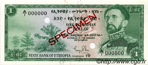 1 Dollar Spécimen ÉTHIOPIE  1961 P.18s NEUF