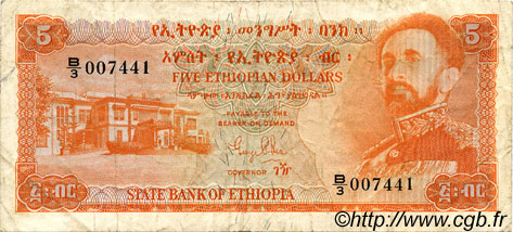 5 Dollars ÉTHIOPIE  1961 P.19a TB