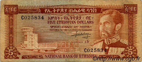 5 Dollars ÉTHIOPIE  1966 P.26a TB