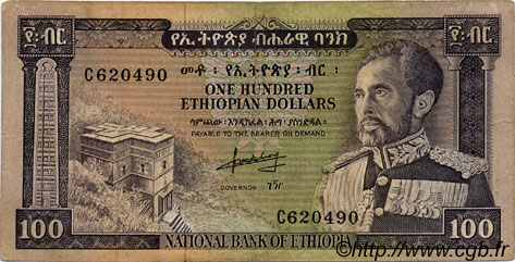 100 Dollars ÉTHIOPIE  1966 P.29a TB