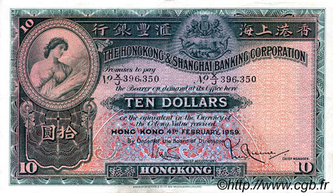 10 Dollars HONG KONG  1959 P.179Ae TTB+