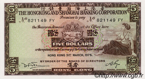 5 Dollars HONG KONG  1975 P.181f NEUF