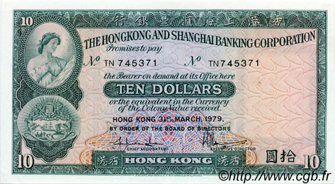 10 Dollars HONG KONG  1979 P.182h SPL