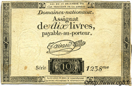 10 Livres FRANCE  1791 Laf.146 TTB