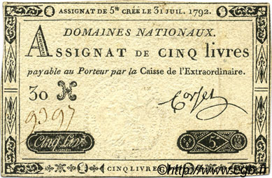 5 Livres FRANCE  1792 Laf.156 TTB