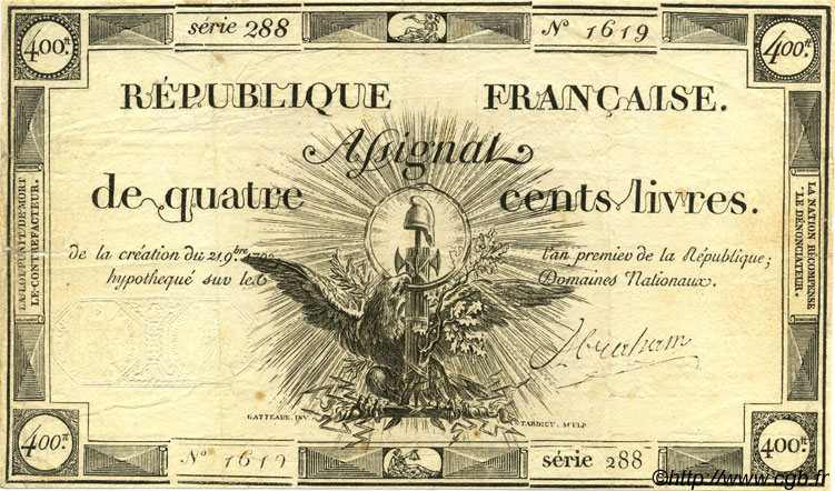 400 Livres FRANCE  1792 Laf.163 TTB