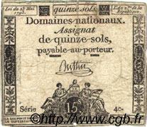 15 Sols FRANCE  1793 Laf.166b TB