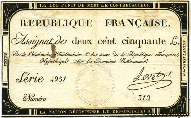 250 Livres FRANCE  1793 Laf.170 TTB
