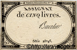 5 Livres FRANCE  1793 Ass.46a B à TB