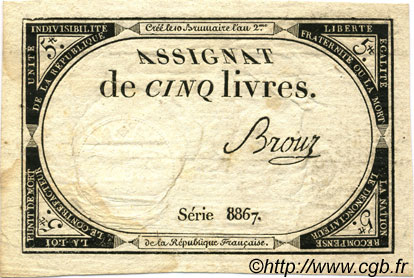 5 Livres FRANCE  1793 Ass.46a TB à TTB