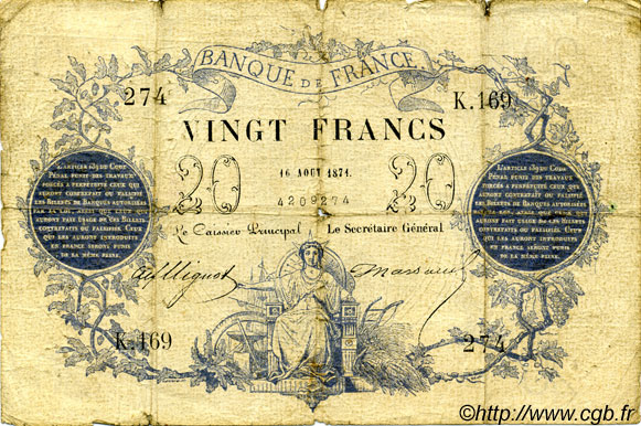 20 Francs type 1871 FRANCE  1871 F.A46.02 B