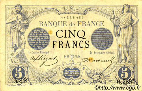 5 Francs NOIR FRANCE  1873 F.01.20 TTB+