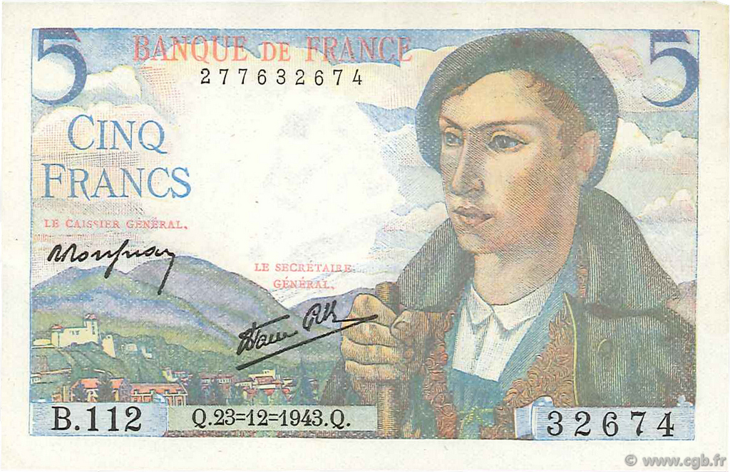 5 Francs BERGER FRANCE  1943 F.05.05 pr.NEUF