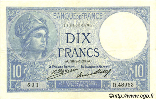 10 Francs MINERVE FRANCE  1928 F.06.13 SUP