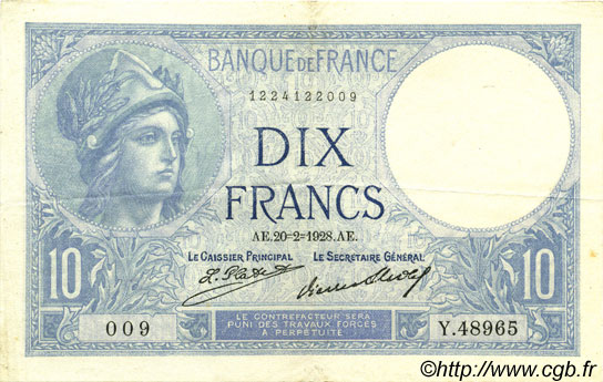 10 Francs MINERVE FRANCE  1928 F.06.13 pr.SUP