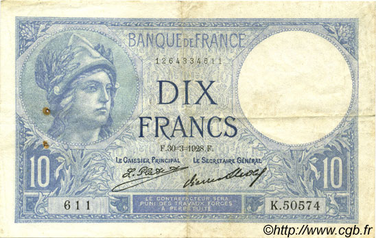 10 Francs MINERVE FRANCE  1928 F.06.13 TB+