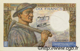 10 Francs MINEUR FRANCE  1944 F.08.10 SPL+