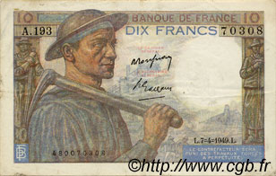 10 Francs MINEUR FRANCE  1949 F.08.21 TTB+