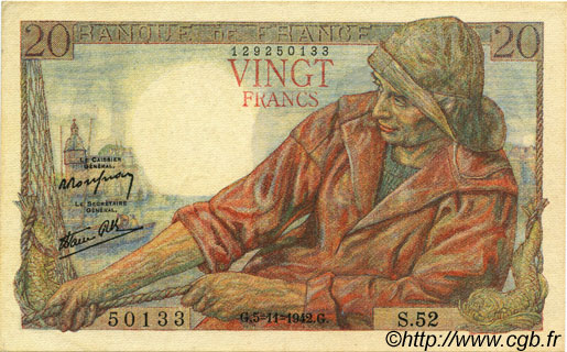 20 Francs PÊCHEUR FRANCE  1942 F.13.04 pr.NEUF