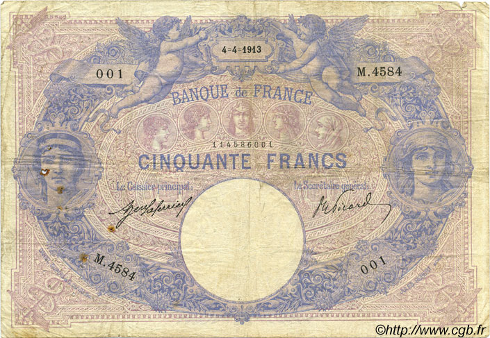 50 Francs BLEU ET ROSE FRANCE  1913 F.14.26 pr.TB