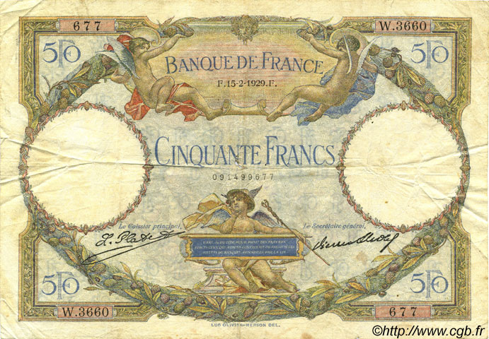 50 Francs LUC OLIVIER MERSON FRANCE  1929 F.15.03 TB