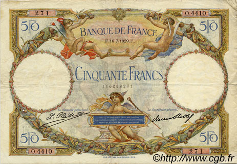 50 Francs LUC OLIVIER MERSON FRANCE  1929 F.15.03 TTB
