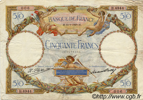 50 Francs LUC OLIVIER MERSON FRANCE  1929 F.15.03 TTB+