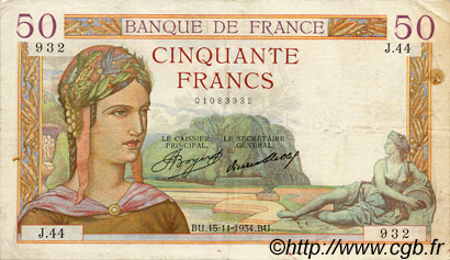 50 Francs CÉRÈS FRANCE  1934 F.17.01 TTB