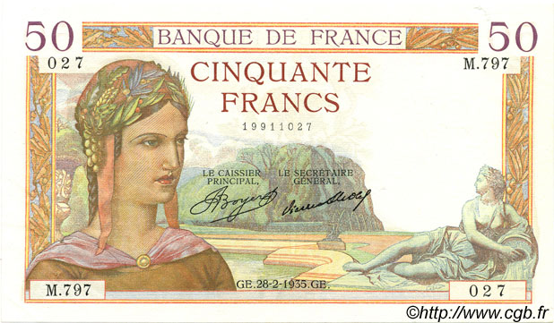 50 Francs CÉRÈS FRANCE  1935 F.17.05 SPL