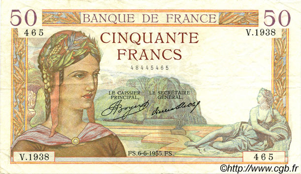 50 Francs CÉRÈS FRANCE  1935 F.17.10 TTB