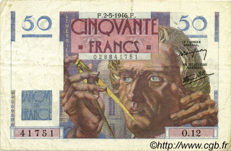 50 Francs LE VERRIER FRANCE  1946 F.20.03 TTB