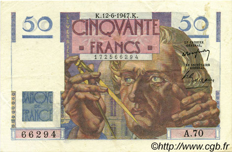 50 Francs LE VERRIER FRANCE  1947 F.20.08 pr.SUP
