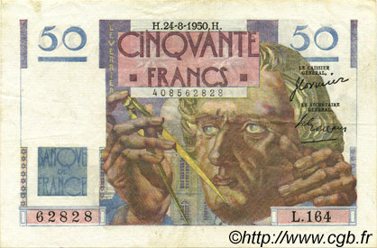 50 Francs LE VERRIER FRANCE  1950 F.20.16 TTB+