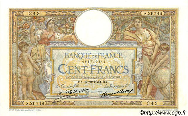 100 Francs LUC OLIVIER MERSON grands cartouches FRANCE  1930 F.24.09 SPL