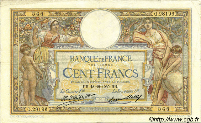 100 Francs LUC OLIVIER MERSON grands cartouches FRANCE  1930 F.24.09 TTB