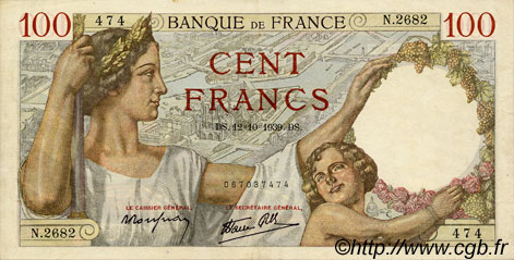 100 Francs SULLY FRANCE  1939 F.26.10 pr.SUP
