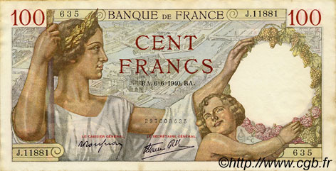 100 Francs SULLY FRANCE  1940 F.26.31 SUP
