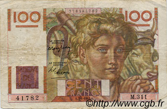 100 Francs JEUNE PAYSAN FRANCE  1945 F.28 TB