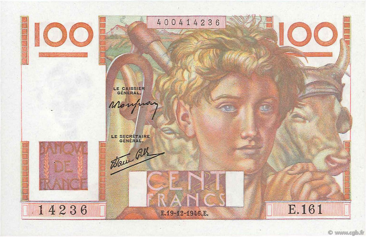 100 Francs JEUNE PAYSAN FRANCE  1946 F.28.12 SPL