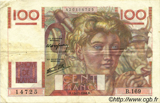 100 Francs JEUNE PAYSAN FRANCE  1946 F.28.12 TTB