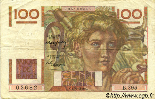 100 Francs JEUNE PAYSAN FRANCE  1949 F.28.22 TB